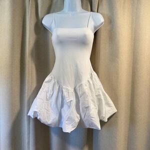 Forever 21‎ Sz XS White Bubble Hem Spaghetti Strap Bodycon Party Dance Dress